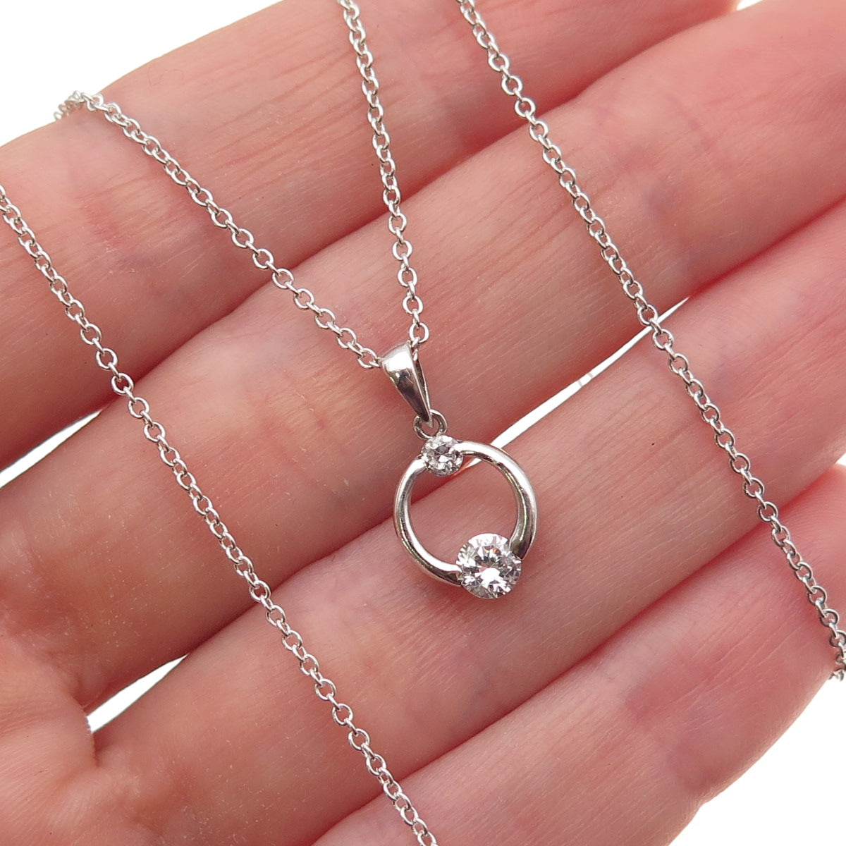 925 Sterling Silver Round-Cut C Z Circle of Life Cable Chain Necklace 18"
