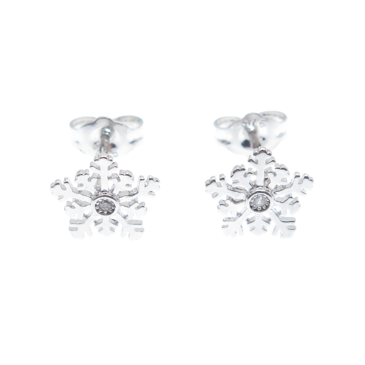 925 Sterling Silver Round-Cut C Z Snowflake Stud Earrings