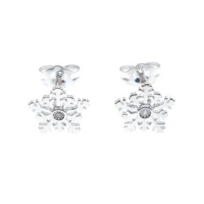 925 Sterling Silver Round-Cut C Z Snowflake Stud Earrings