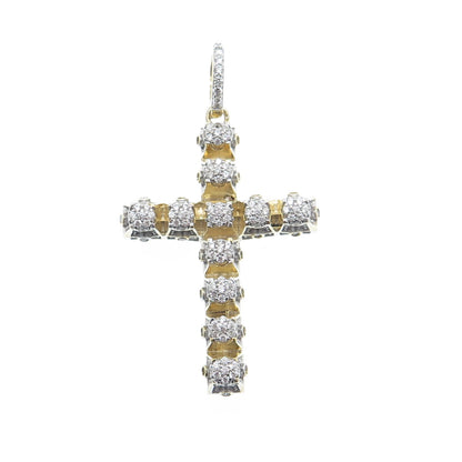 925 Sterling Silver Gold Plated Round-Cut Shaped C Z Cross Pendant