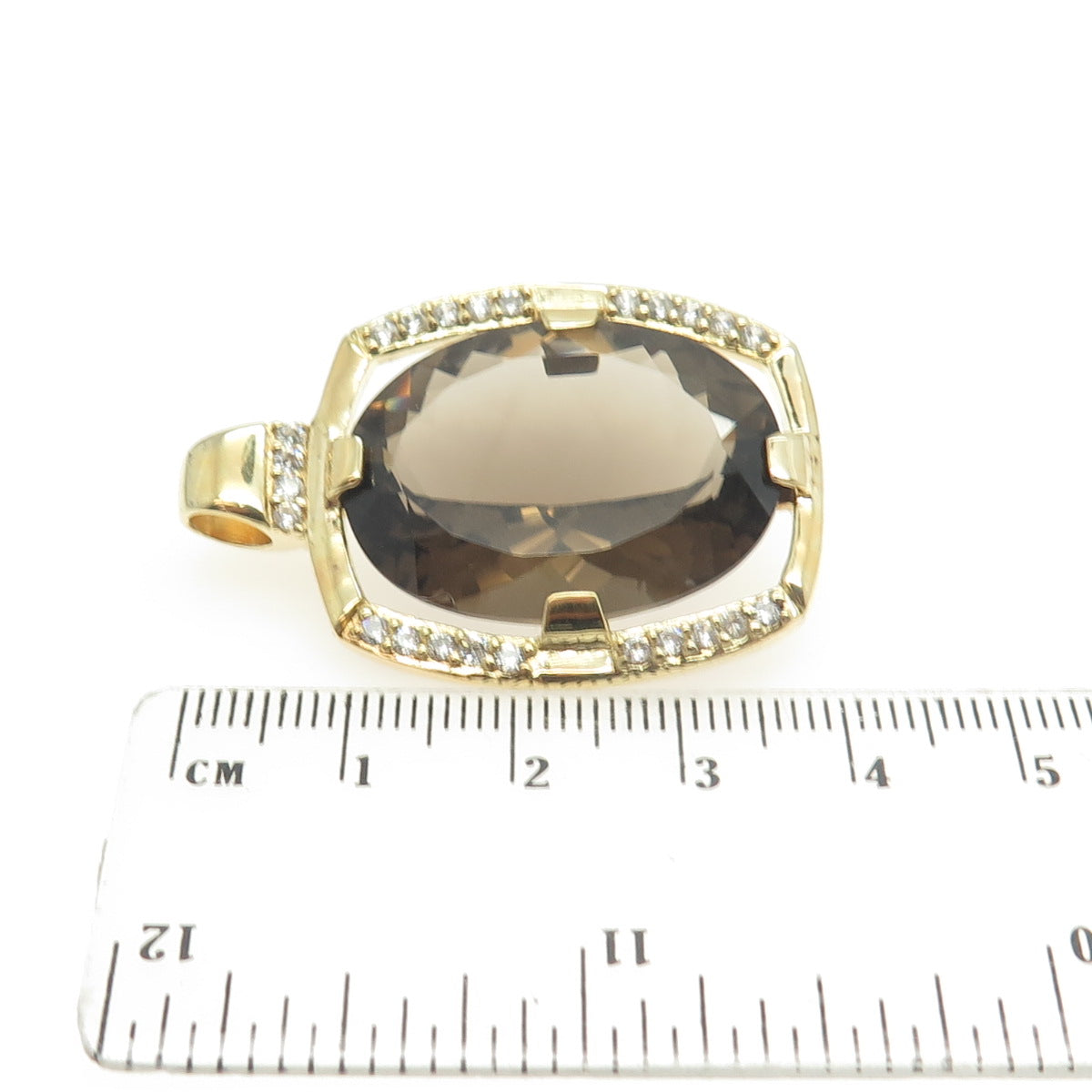 SETA 925 Sterling Silver Gold Plated Real Smoky Quartz & C Z Pendant
