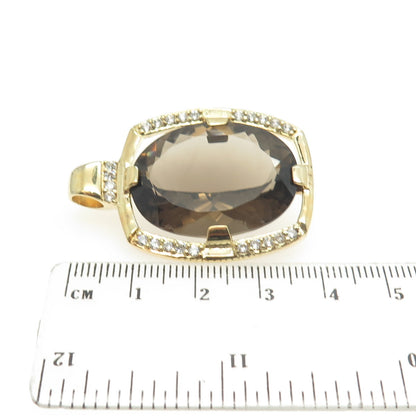 SETA 925 Sterling Silver Gold Plated Real Smoky Quartz & C Z Pendant