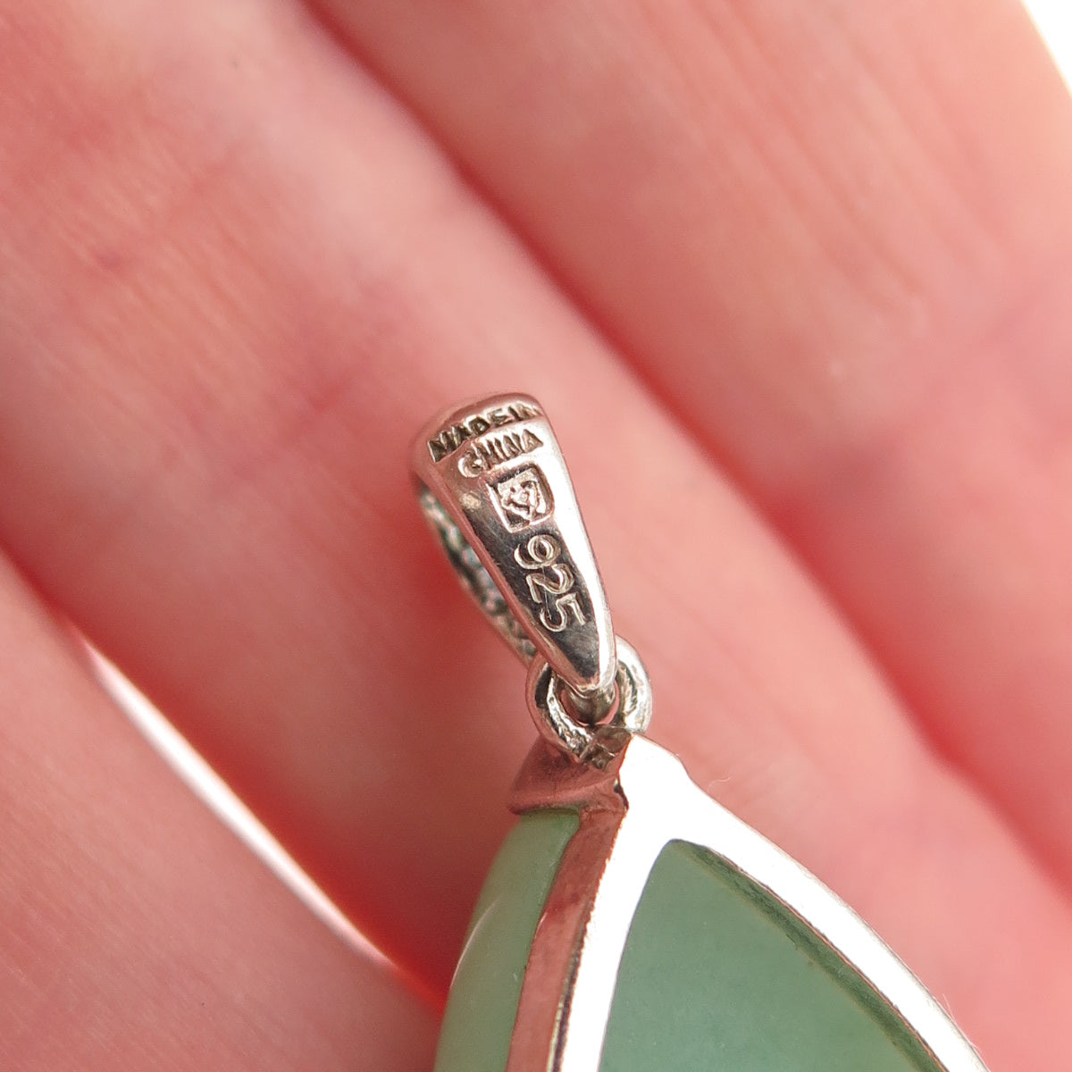 Michelle Albala Sterling Silver Vintage Real Aventurine Triangle Charm Pendant