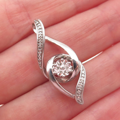 925 Sterling Silver Real Round-Cut Diamond Interlocked Eternity Charm Pendant