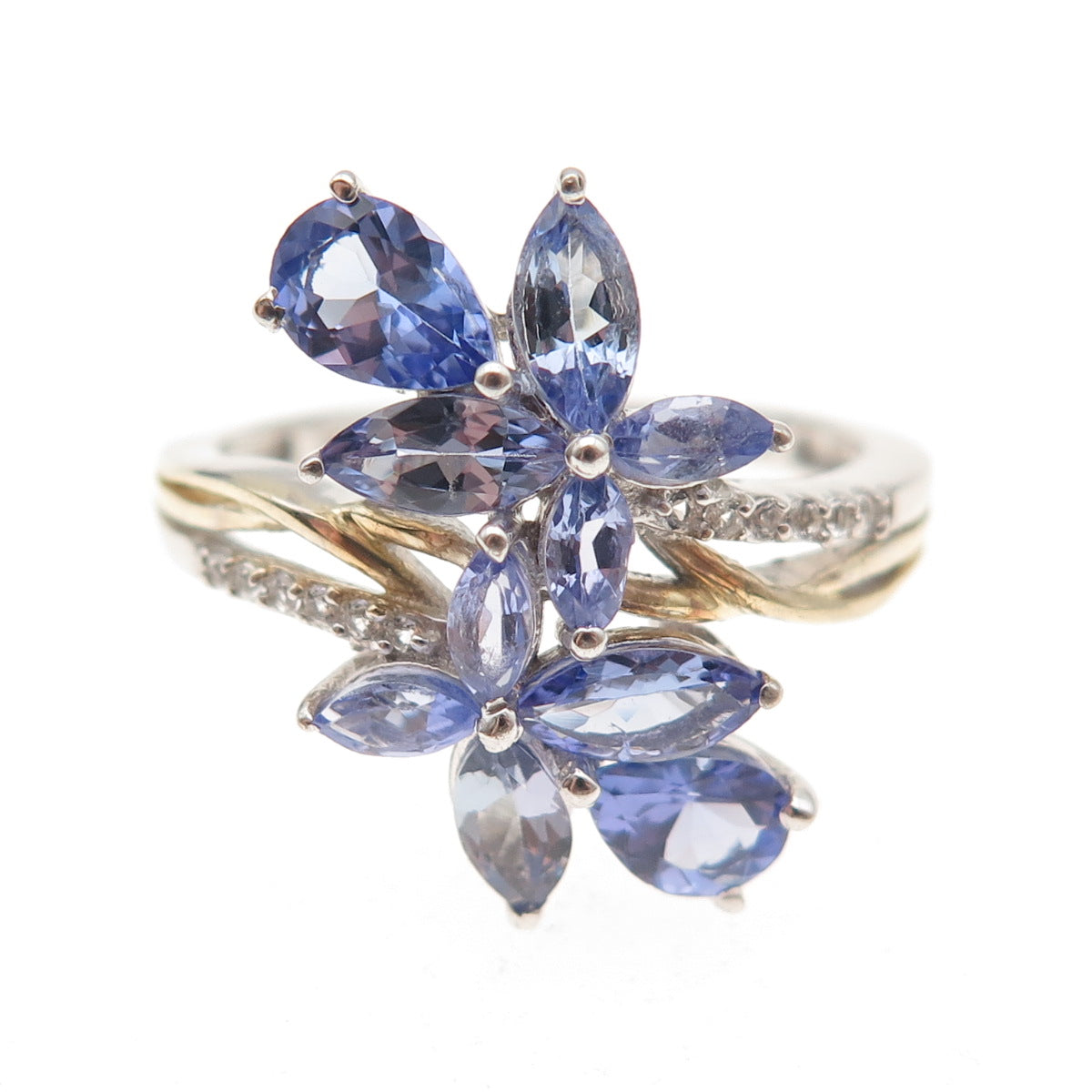 Chuck Clemency 925 Sterling Silver 2-Tone Real Tanzanite & Topaz Ring Size 8.25
