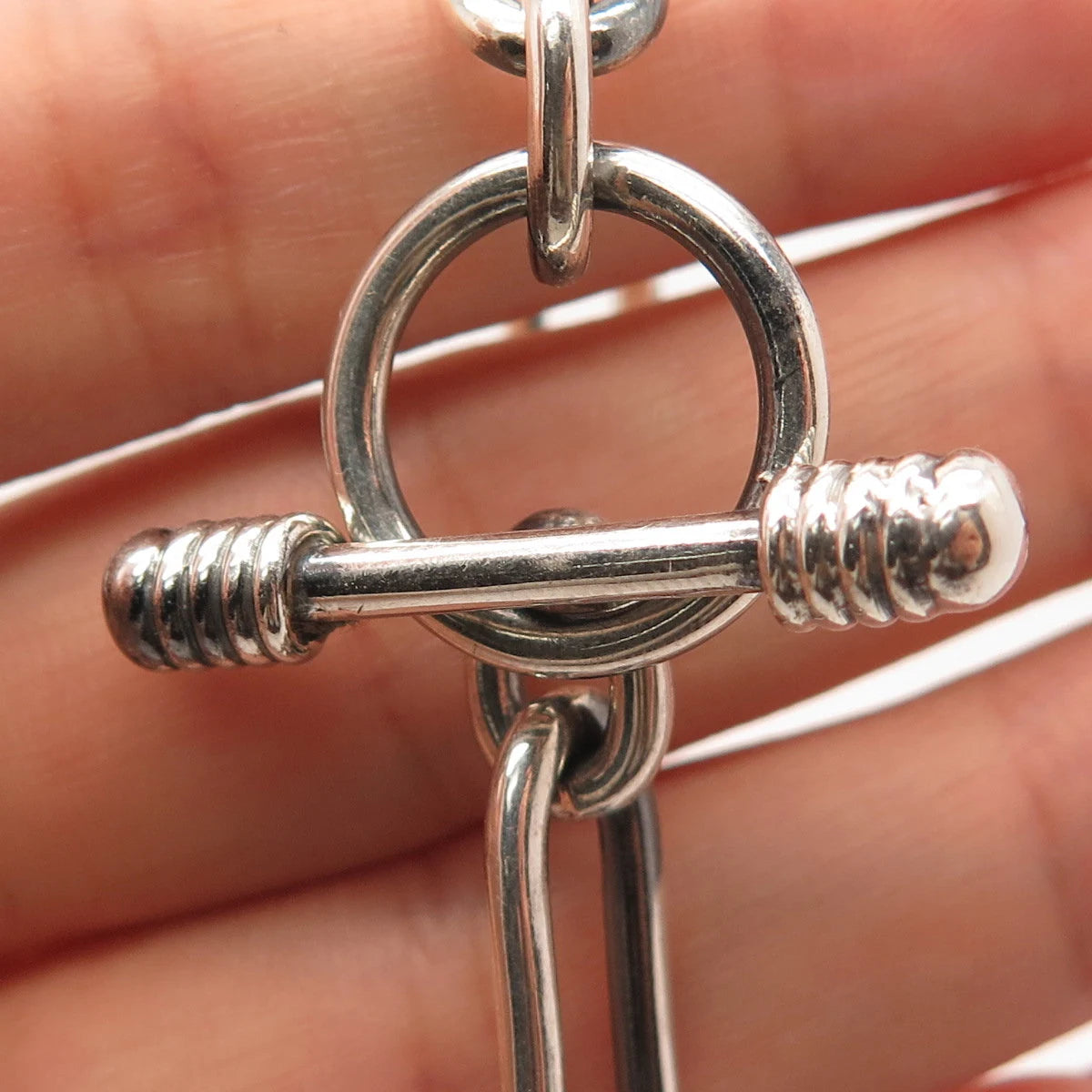 925 Sterling Silver Vintage Toggle Clasp Figaro Link Bracelet 7.25"