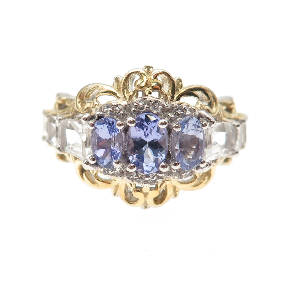 Chuck Clemency 925 Sterling 2-Tone Real Tanzanite & White Topaz Ring Size 5.25