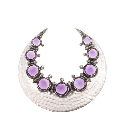 925 Sterling Silver Real Diamond & Amethyst Crescent Centerpiece Slide Pendant