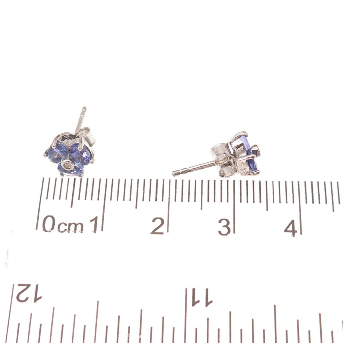 Chuck Clemency 925 Sterling Silver Real Diamond & Tanzanite Flower Stud Earrings