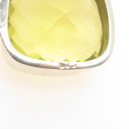 925 Sterling Silver Vintage Real Cushion-Cut Lime Citrine Ornate Pendant