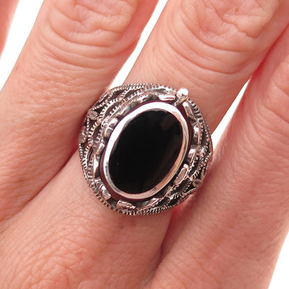 Chapal Zenray Sterling Vintage Real Black & Green Onyx Reversible Ring Size 7.25