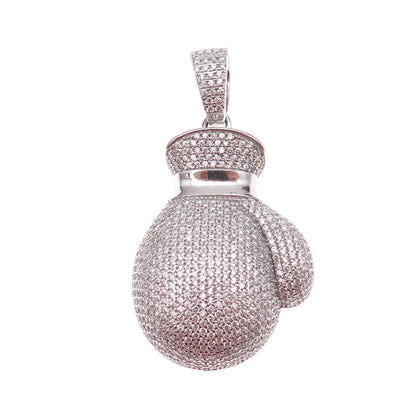 925 Sterling Silver Round-Cut C Z Boxing Glove Pendant