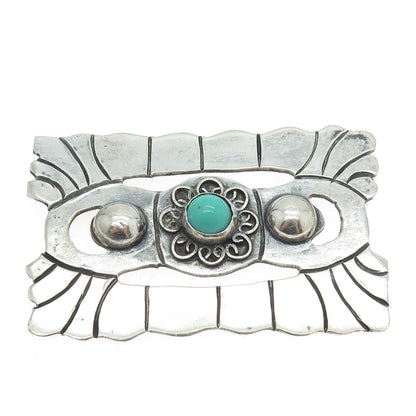 925 Sterling Silver Vintage Mexico Real Turquoise Aztec Tribal Pin Brooch