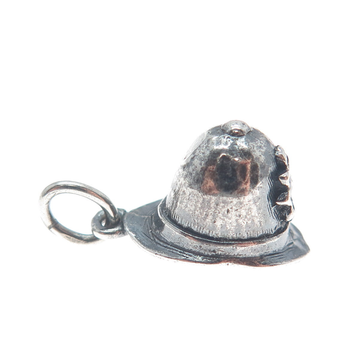925 Sterling Silver Vintage Firefighter Helmet Oxidized Minimalist 3D Pendant