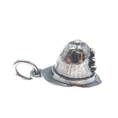925 Sterling Silver Vintage Firefighter Helmet Oxidized Minimalist 3D Pendant