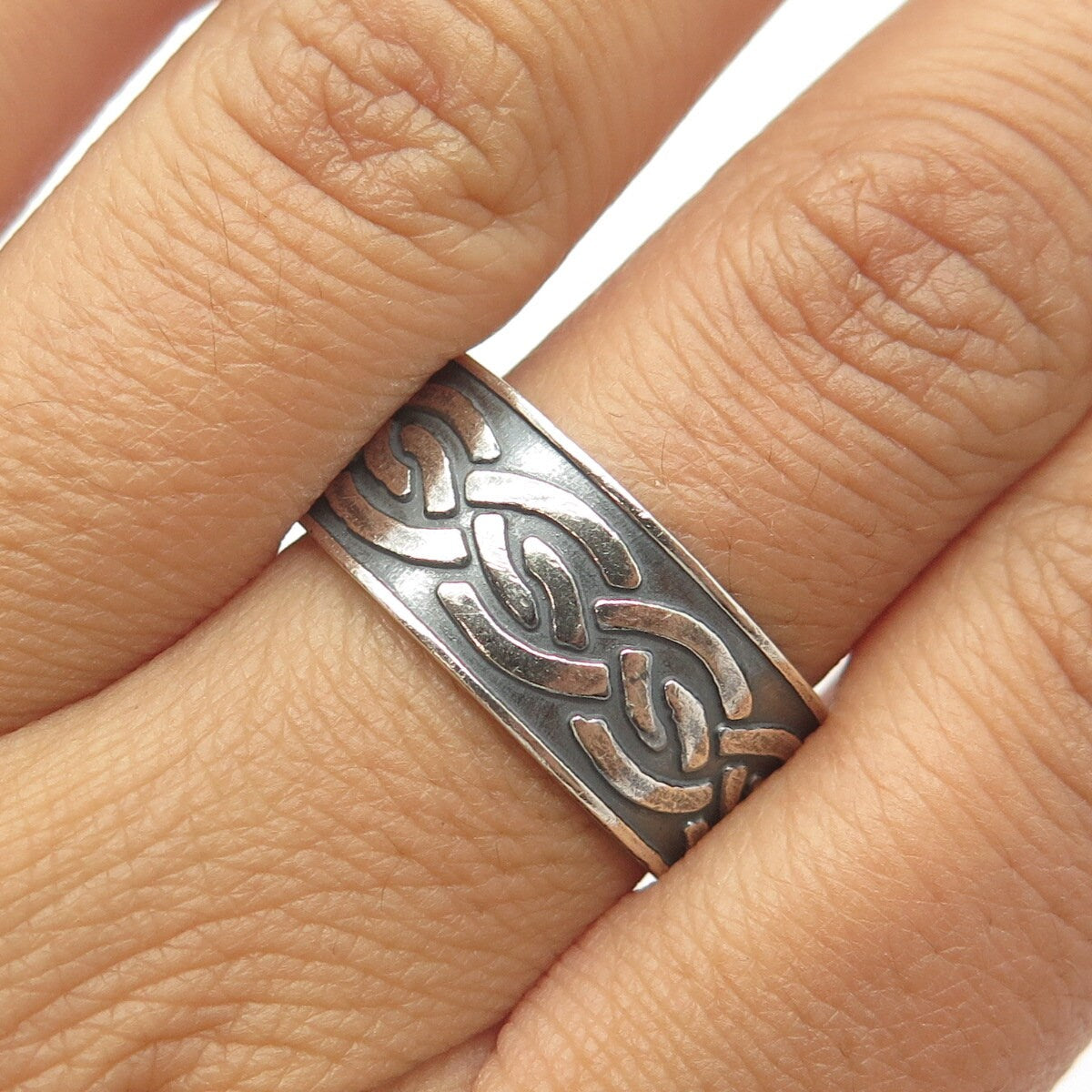 925 Sterling Silver Vintage Mexico Woven Band Ring Size 12