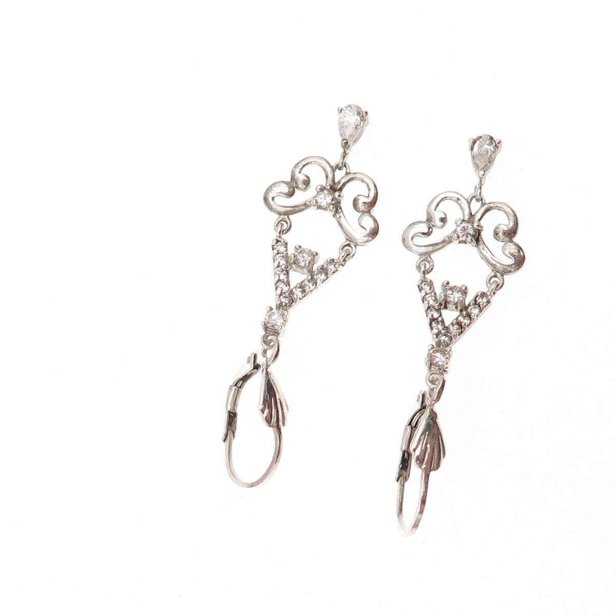 925 Sterling Silver Vintage C Z Butterfly Dangle Earrings