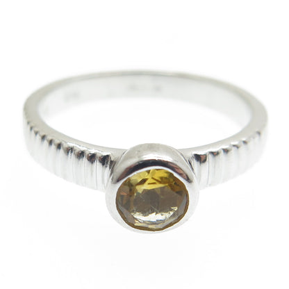 SMK 925 Sterling Silver Real Citrine Gemstone Ribbed / Striped Ring Size 7.75