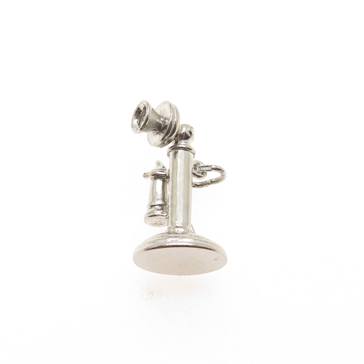 WELLS 925 Sterling Silver Vintage Retro Candlestick Phone Mini 3D Charm Pendant