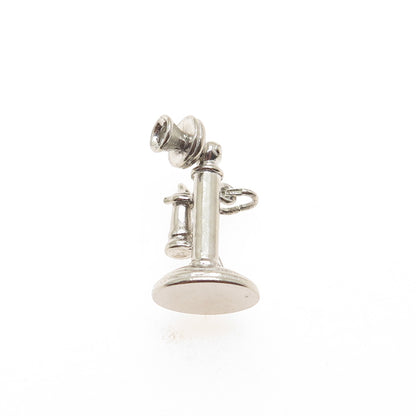 WELLS 925 Sterling Silver Vintage Retro Candlestick Phone Mini 3D Charm Pendant