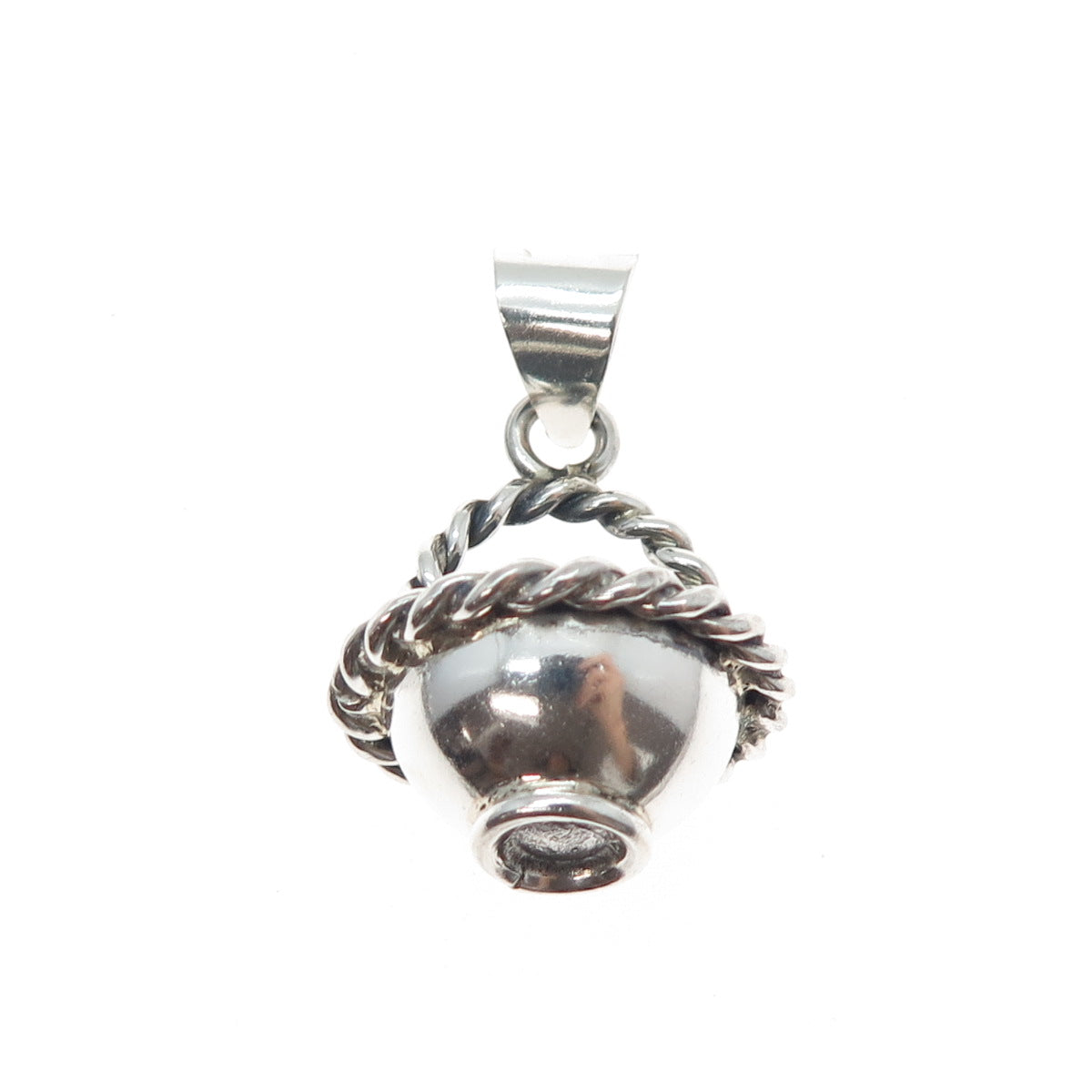 925 Sterling Silver Vintage Mexico Fruit Bowl Oxidized 3D Charm Pendant