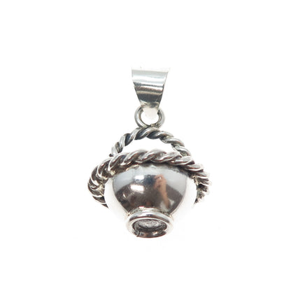 925 Sterling Silver Vintage Mexico Fruit Bowl Oxidized 3D Charm Pendant