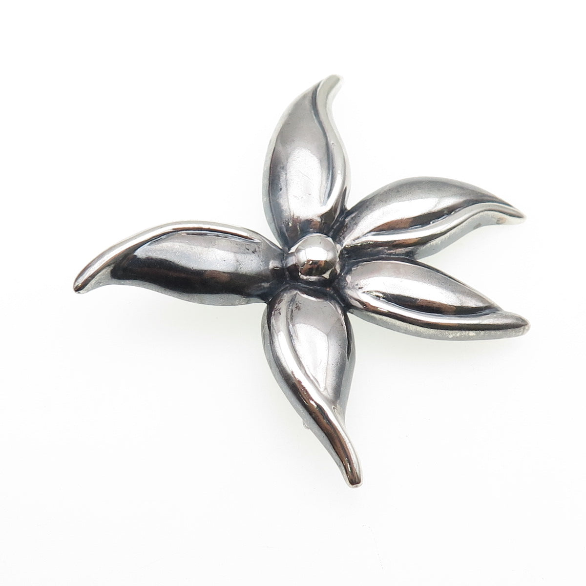 925 Sterling Silver Vintage Flower Oxidized Pin Brooch