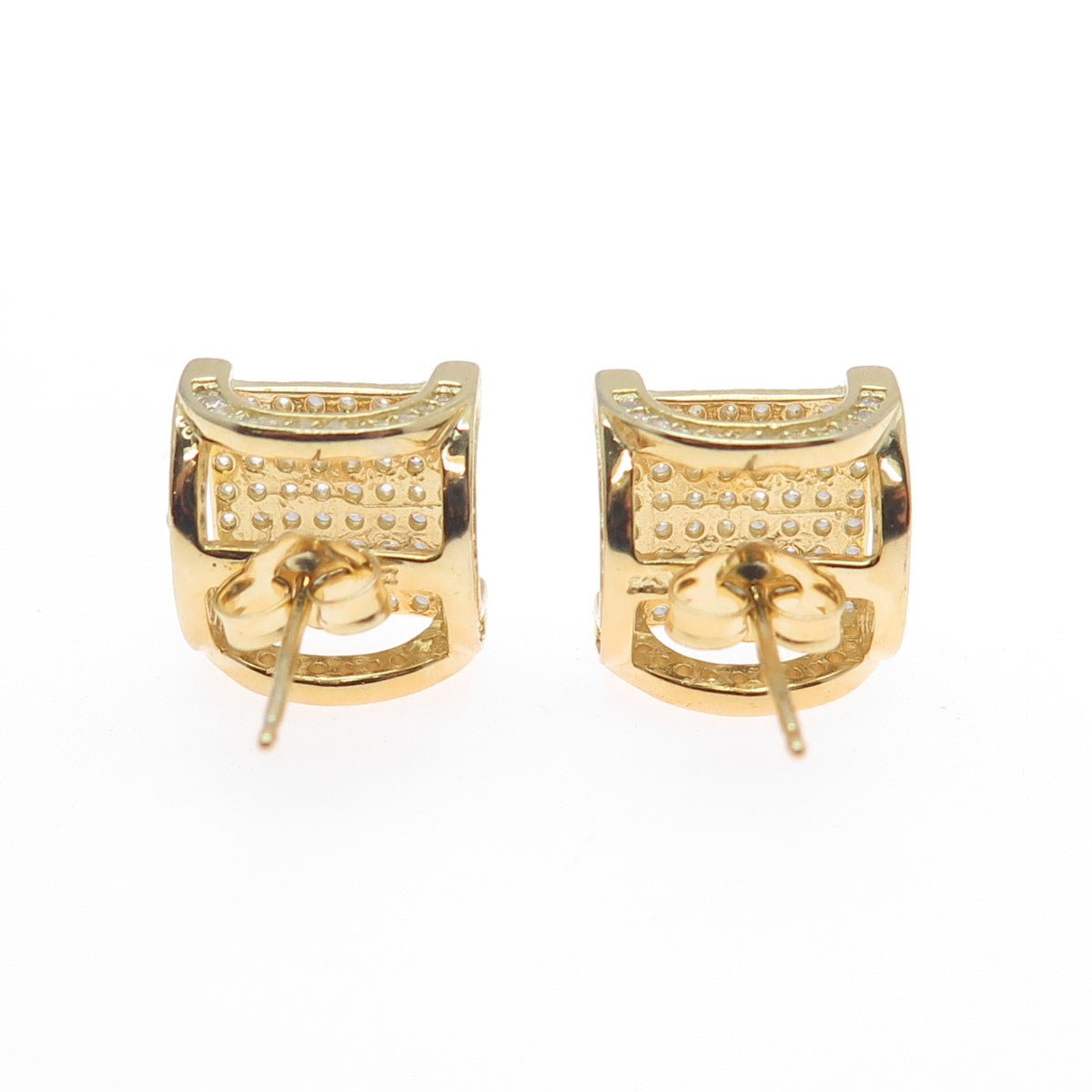 925 Sterling Silver Gold Plated Round-Cut C Z Arch Square Stud Earrings