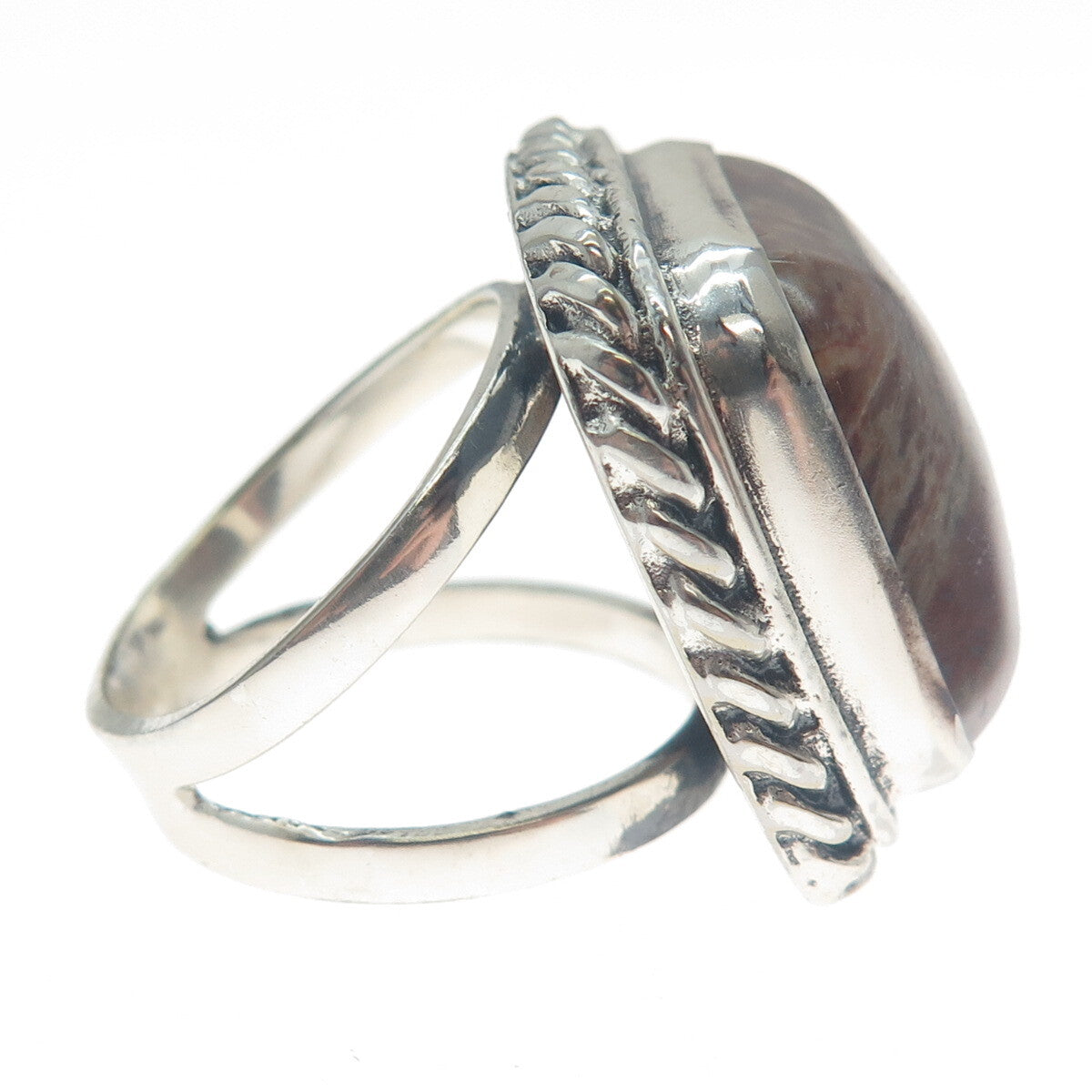 925 Sterling Silver Vintage Real Jasper Twisted Bezel Oxidized Ring Size 8