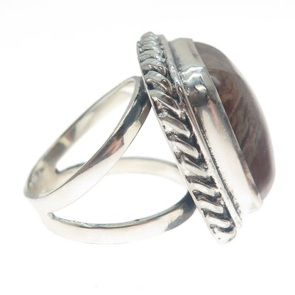925 Sterling Silver Vintage Real Jasper Twisted Bezel Oxidized Ring Size 8