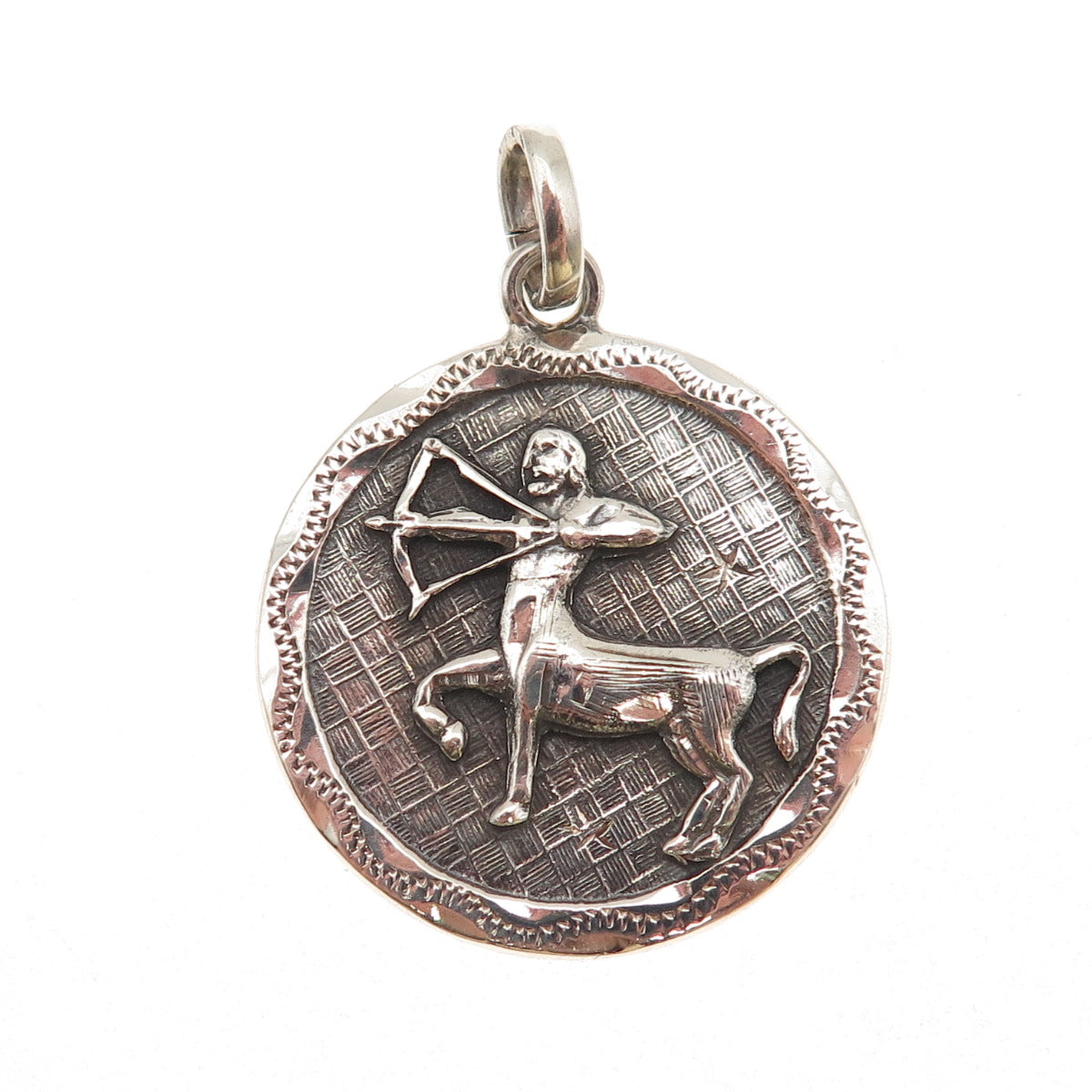925 Sterling Silver Vintage Sagittarius Zodiac Sign Oxidized Charm Pendant