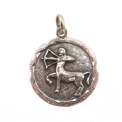 925 Sterling Silver Vintage Sagittarius Zodiac Sign Oxidized Charm Pendant