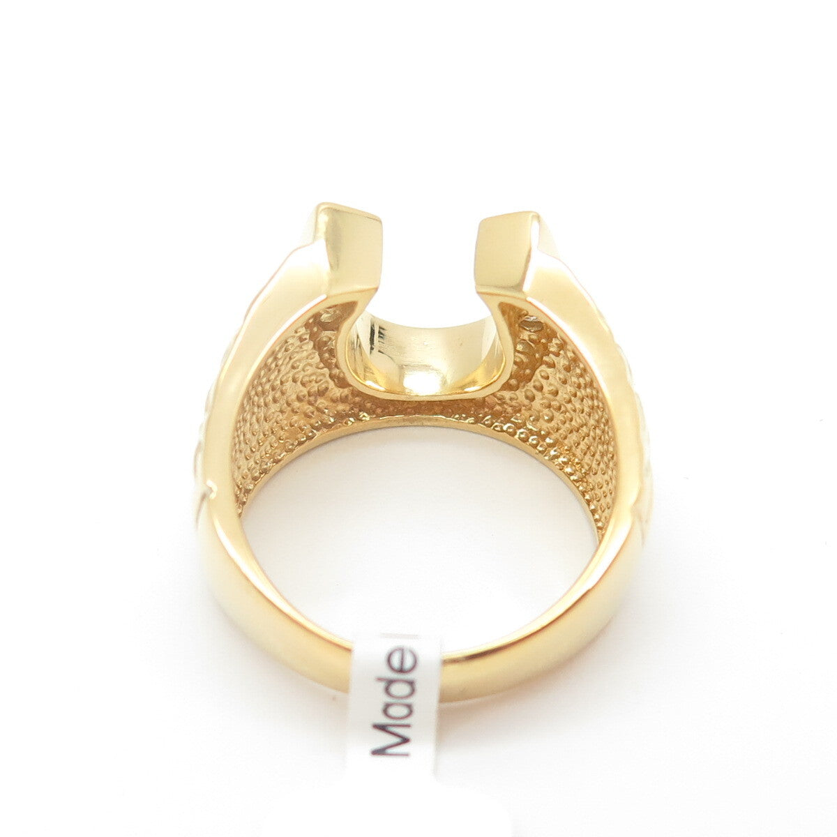 925 Sterling Silver Gold Plated Pave C Z Horseshoe For Good Luck Ring Size 7