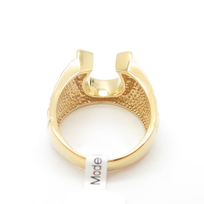 925 Sterling Silver Gold Plated Pave C Z Horseshoe For Good Luck Ring Size 7