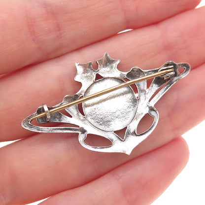 925 Sterling Silver Vintage Moon Face Oxidized Pin Brooch