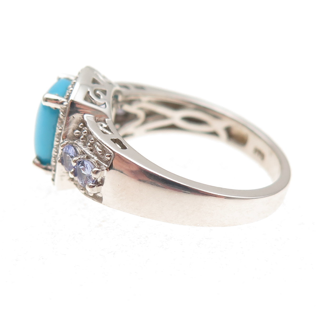 Chuck Clemency 925 Sterling Silver Real Turquoise Tanzanite & Topaz Ring Size 8