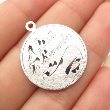 925 Sterling Silver Vintage "A Date To Remember" Etched Pendant