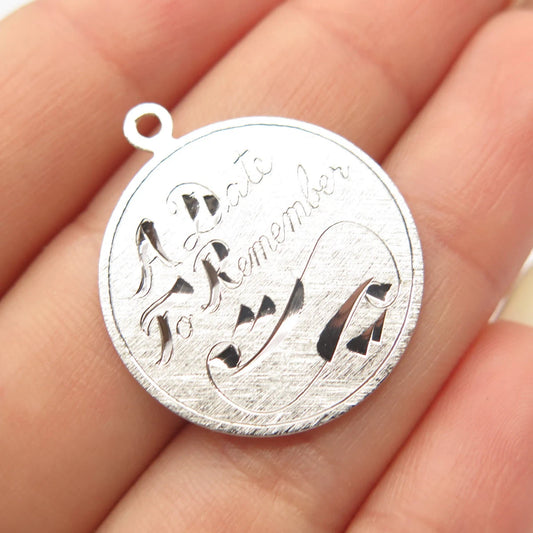 925 Sterling Silver Vintage "A Date To Remember" Etched Pendant