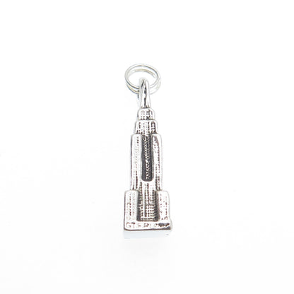 925 Sterling Silver Vintage Empire State Building Minimalist 3D Charm Pendant