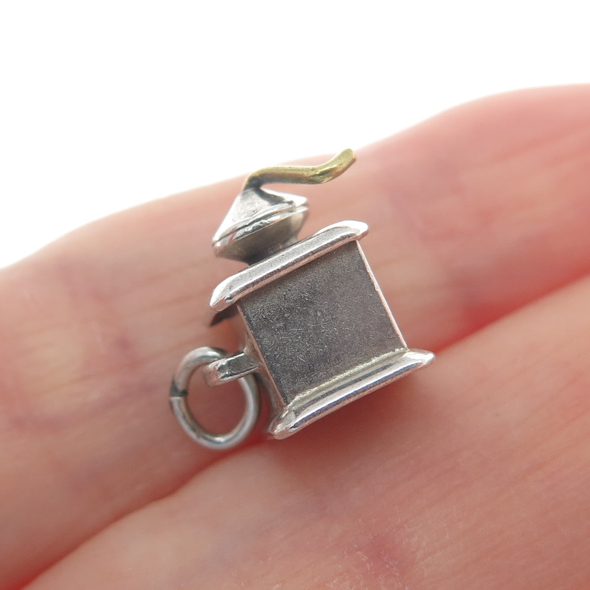 925 Sterling Silver Antique Art Deco Coffee Grinder Minimalist 3D Charm Pendant