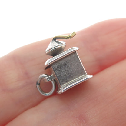 925 Sterling Silver Antique Art Deco Coffee Grinder Minimalist 3D Charm Pendant