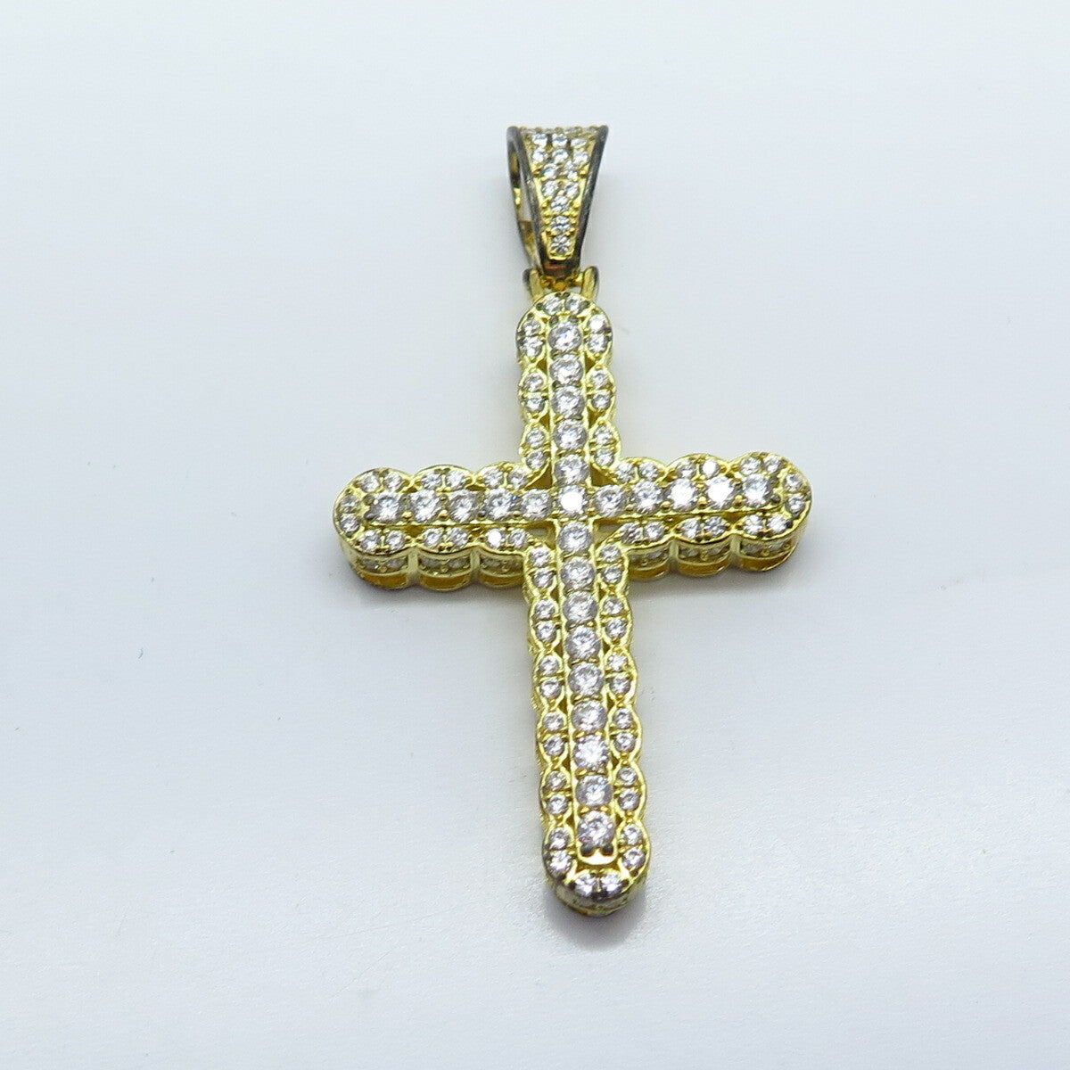 925 Sterling Silver Gold Plated Pave C Z Cross Pendant