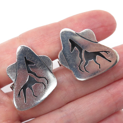 LOS CASTILLO Sterling Silver Vintage Mexico Tribal Horse Shadow Box Cufflinks