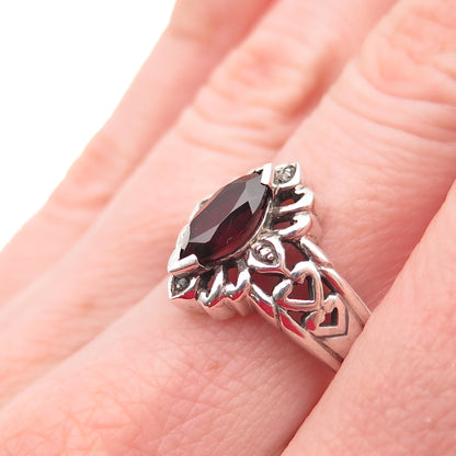 CNA Pranda 925 Sterling Silver Vintage Real Red Garnet Heart Ring Size 7.75