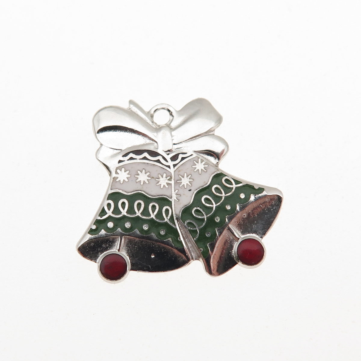 BEAU 925 Sterling Silver Vintage Enamel Christmas Bell Mini Charm Pendant