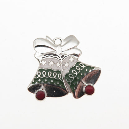 BEAU 925 Sterling Silver Vintage Enamel Christmas Bell Mini Charm Pendant