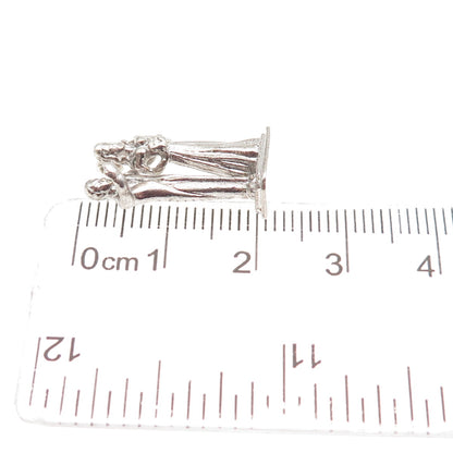 925 Sterling Silver Vintage Bride & Groom Wedding 3D Mini Charm Pendant