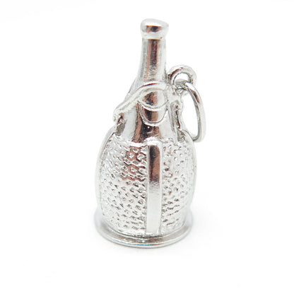 925 Sterling Silver Vintage Champagne Bottle in Basket Pendant