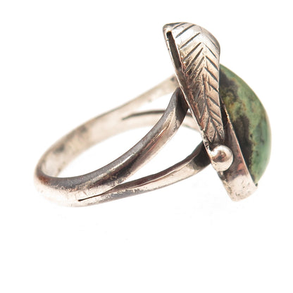 Old Pawn 925 Sterling Silver Vintage Royston Turquoise Feather Ring Size 12.5