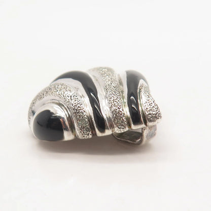 925 Sterling Silver Vintage Italy Milor Real Black Onyx Gemstone Slide Pendant